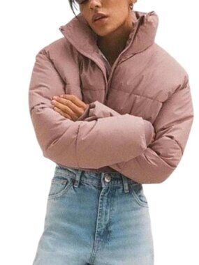 ZARA Cropped Puffer Jacket in Dusty Mauve